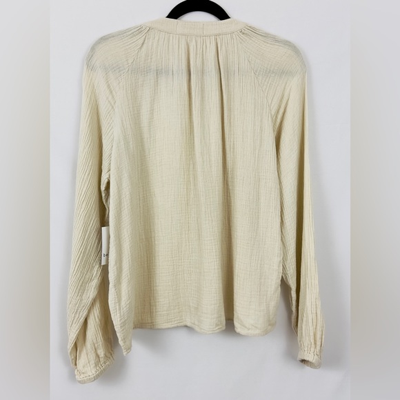 Bella Dahl Long Sleeve Shirred Raglan Button Up Shirt Ivory Grey Medium - Picture 9 of 10